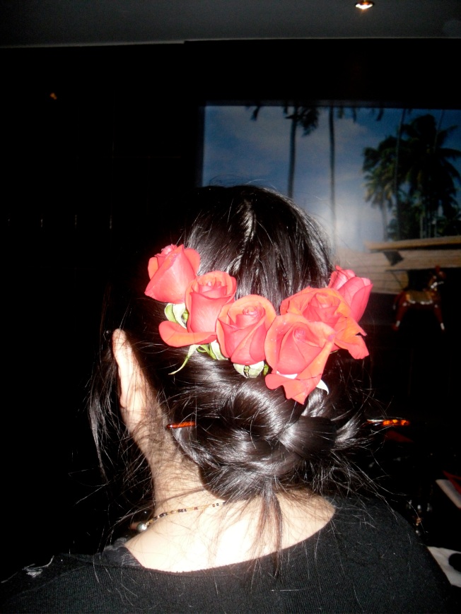 Red, Hot and Black Hairstyle - Braided Updo with Roses